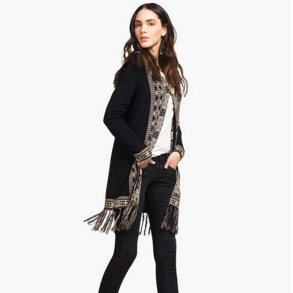 Lucky Brand Sweaters - Lucky Brand Aztec Boho Fringe Hooded Cardigan